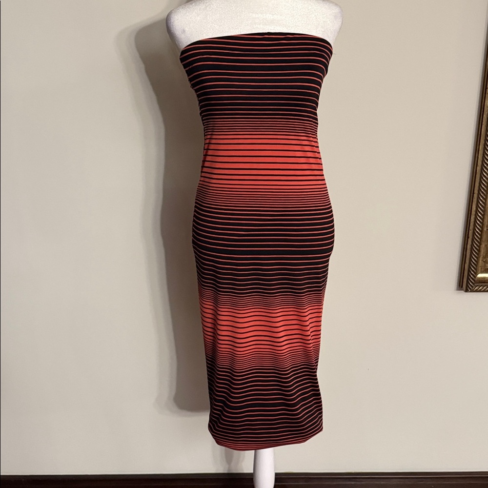 Striped Midi Dress - Black and Red